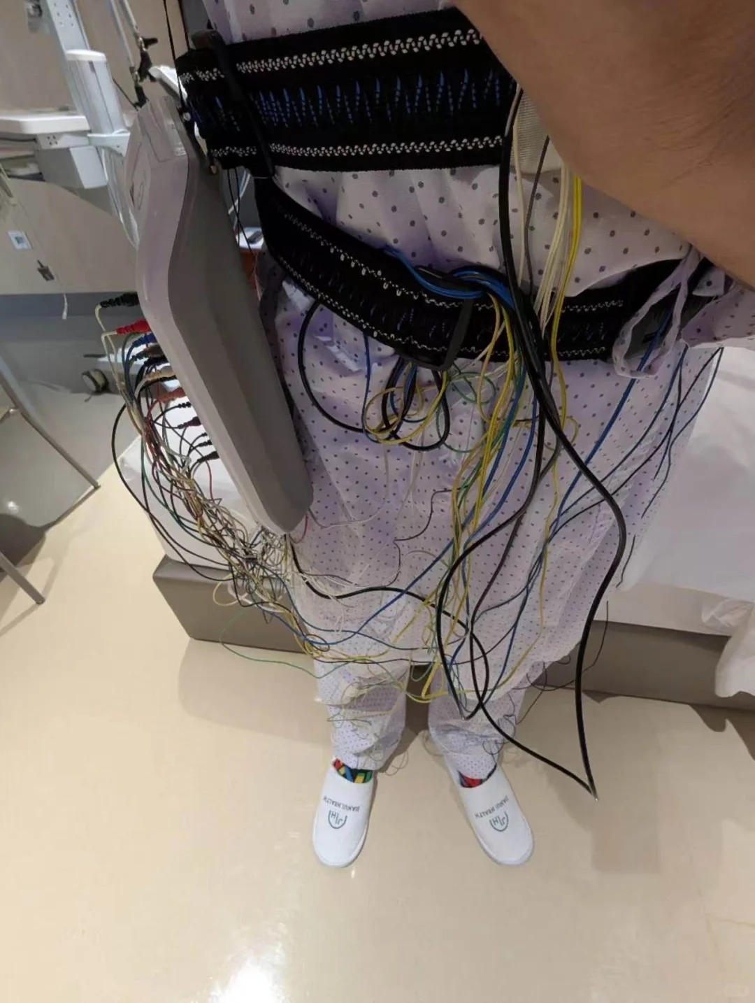 Sleep study monitoring equipment being set up