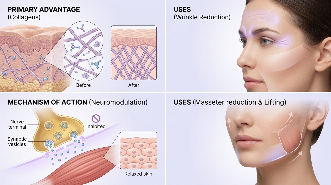 Diagram showing facial muscles and injection points for Botox