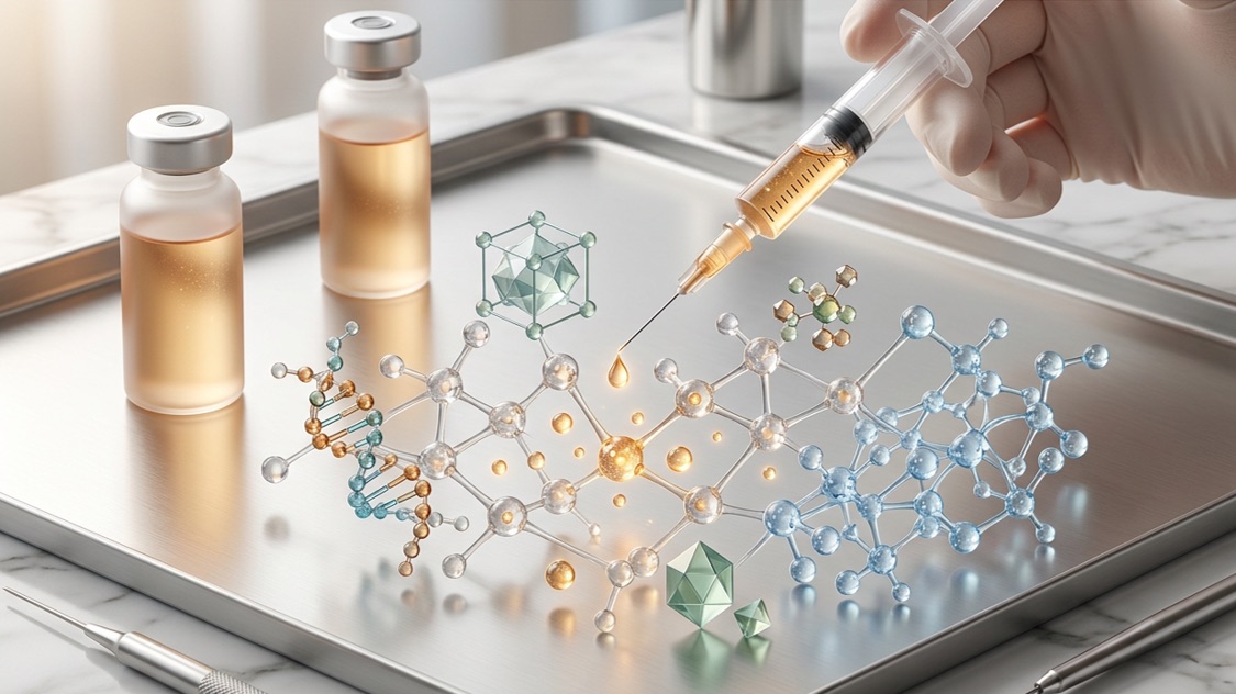 Vials of mesotherapy essence containing vitamins and minerals