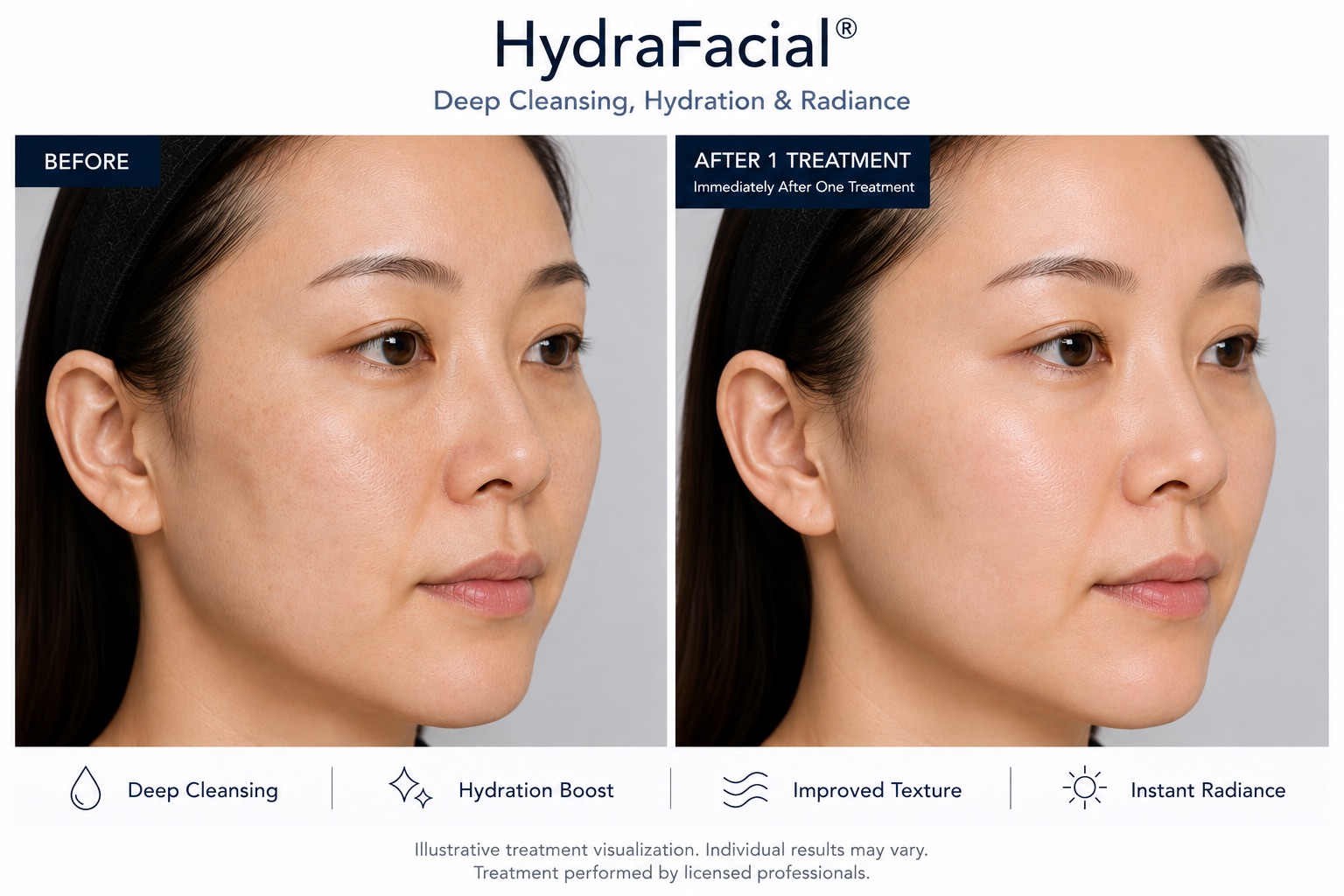 Before and After HydraFacial treatment