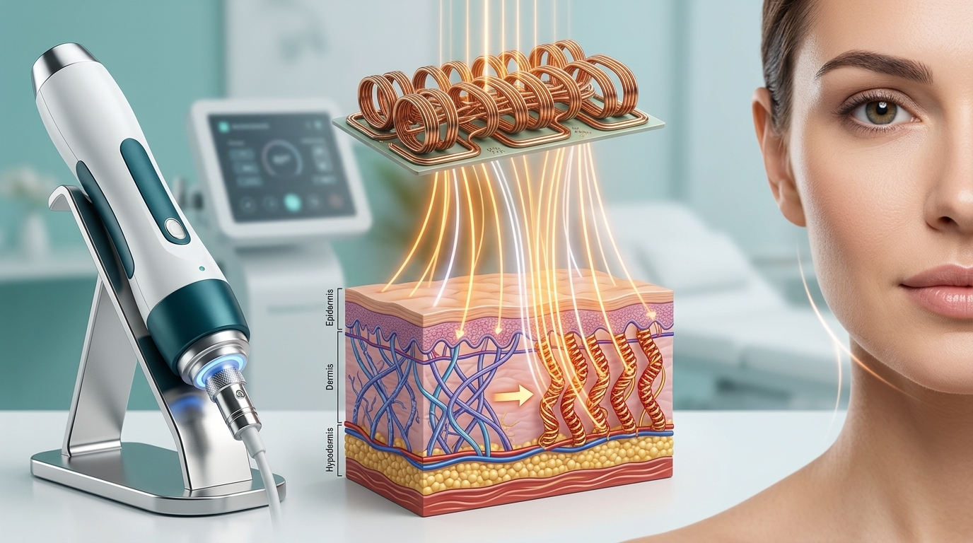 Abstract representation of Radiofrequency waves penetrating skin layers
